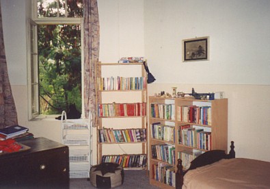 Tim's room after being repainted in a peach colour
